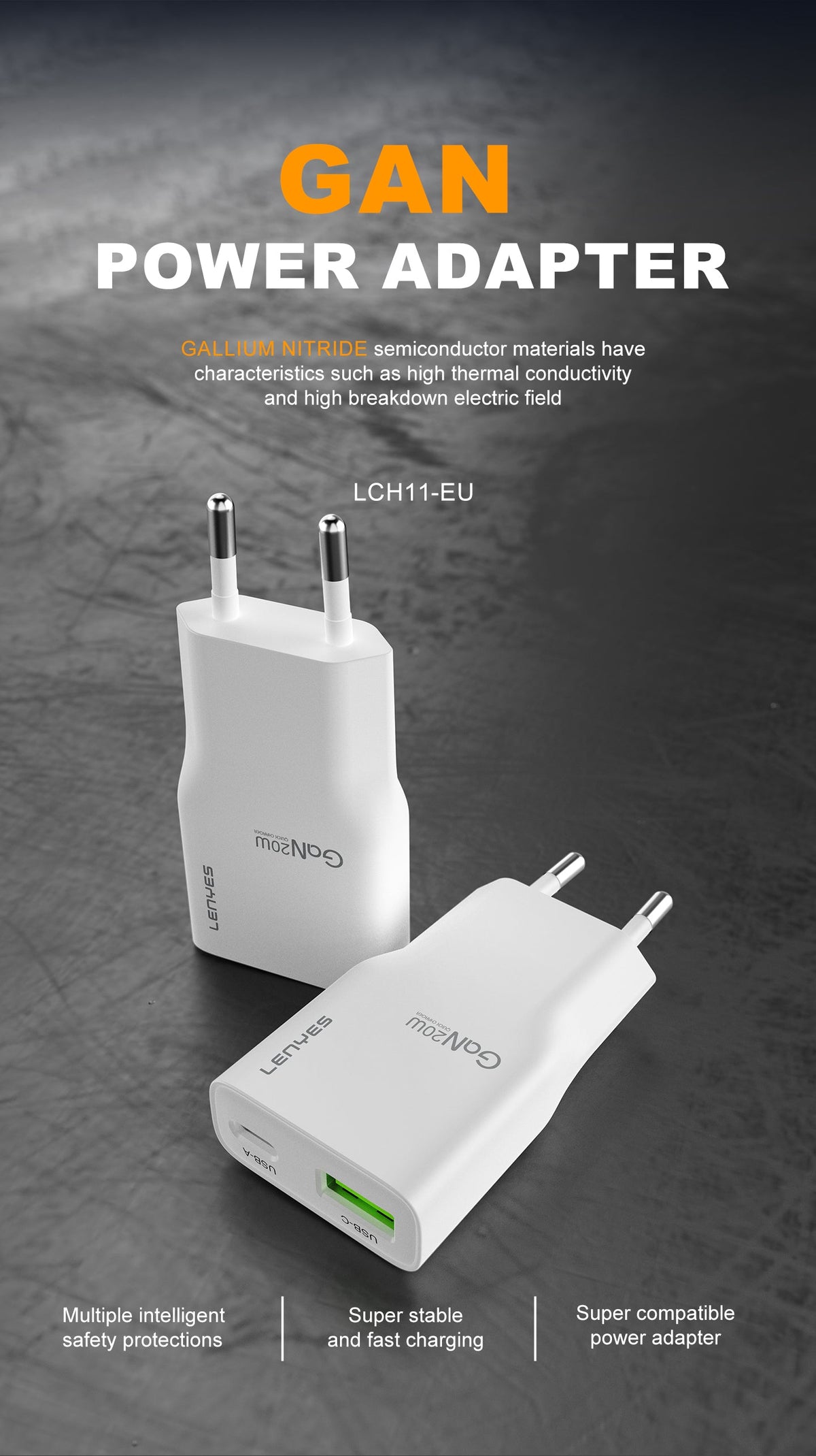 Cargador Dual 20W Lenyes LCH11 USB-C + USB-A