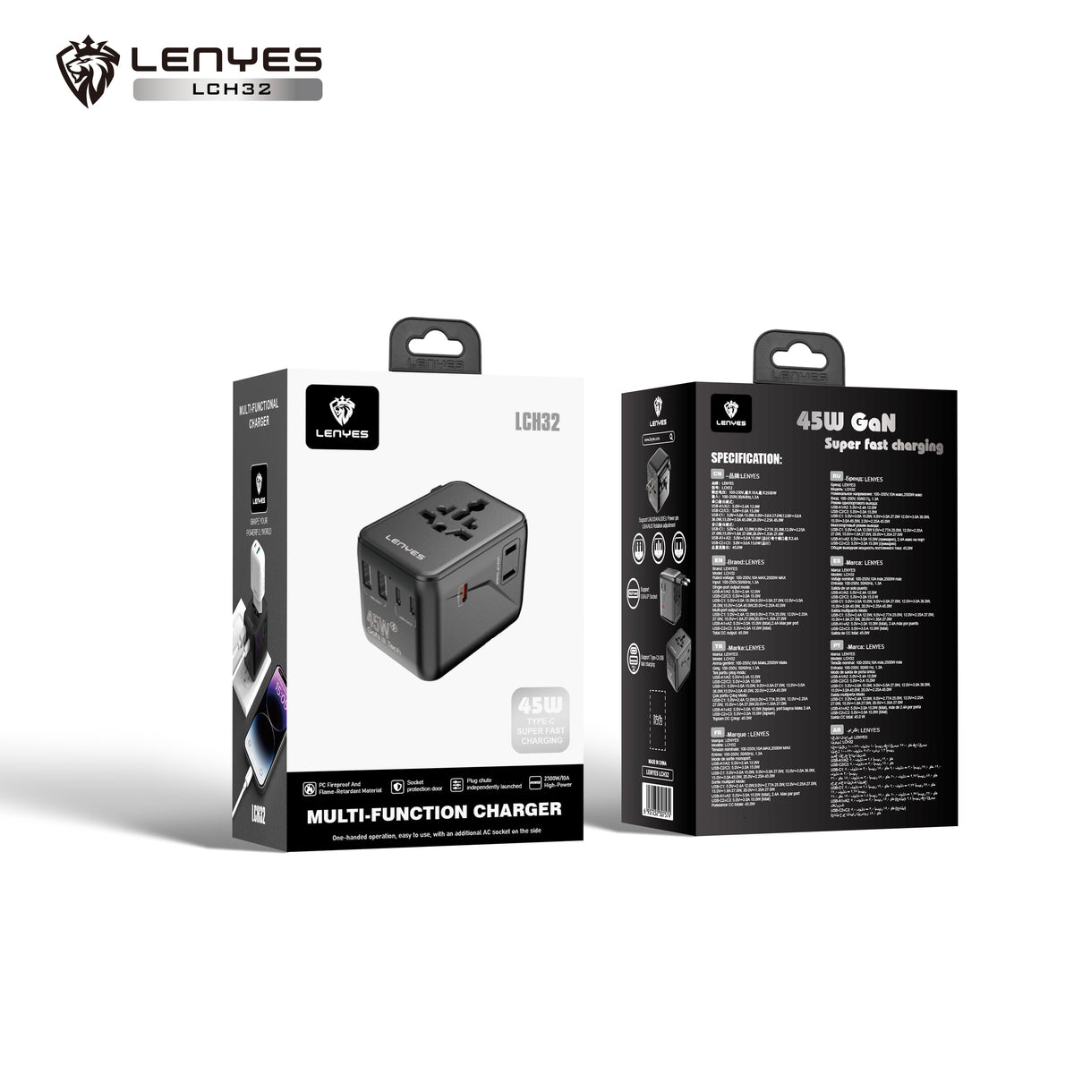 Adaptador de Viaje Universal Lenyes LCH32 45W GaN