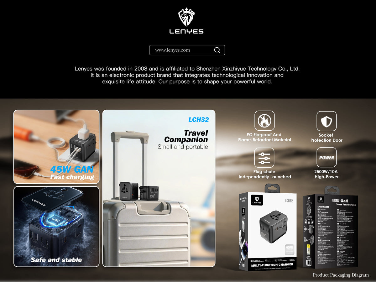 Adaptador de Viaje Universal Lenyes LCH32 45W GaN