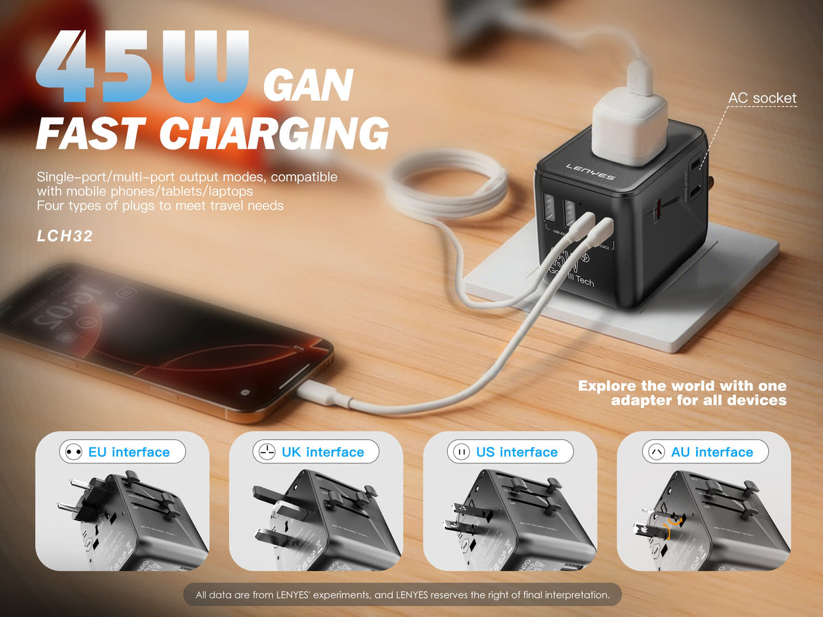 Adaptador de Viaje Universal Lenyes LCH32 45W GaN