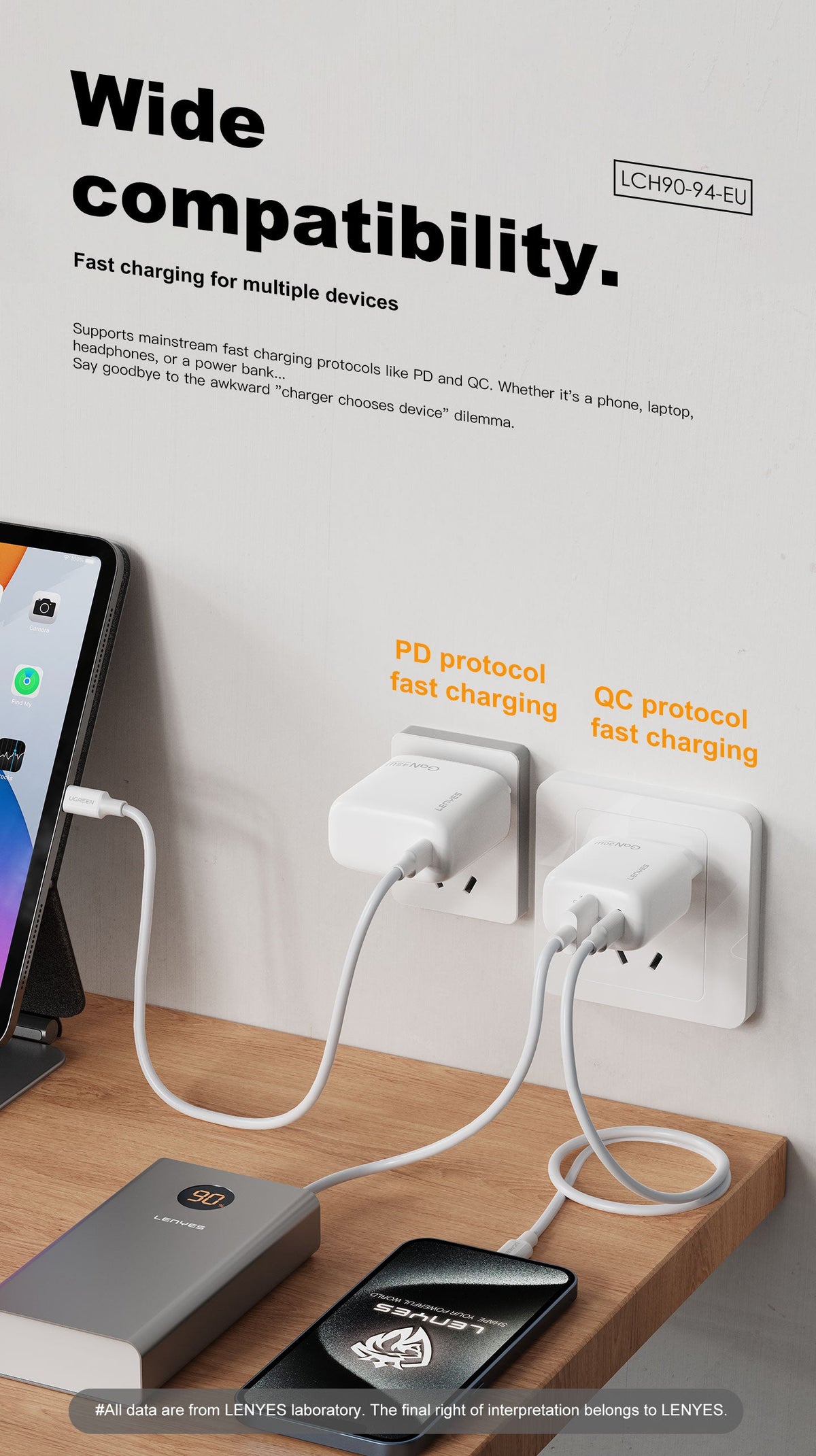 Cargador USB-C 45W Lenyes LCH94 con Cable