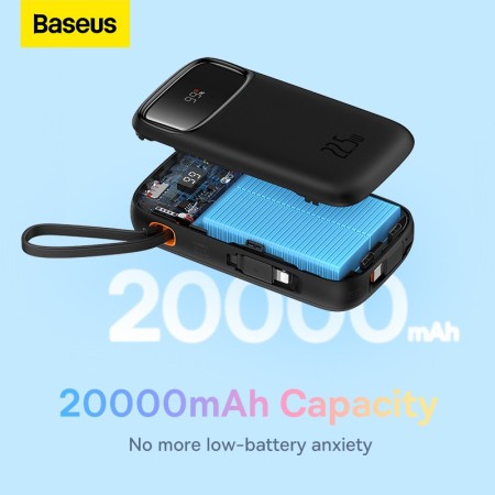 Baseus QPow2 Power Bank 20000mAh 22.5W Cables Integrados Negro