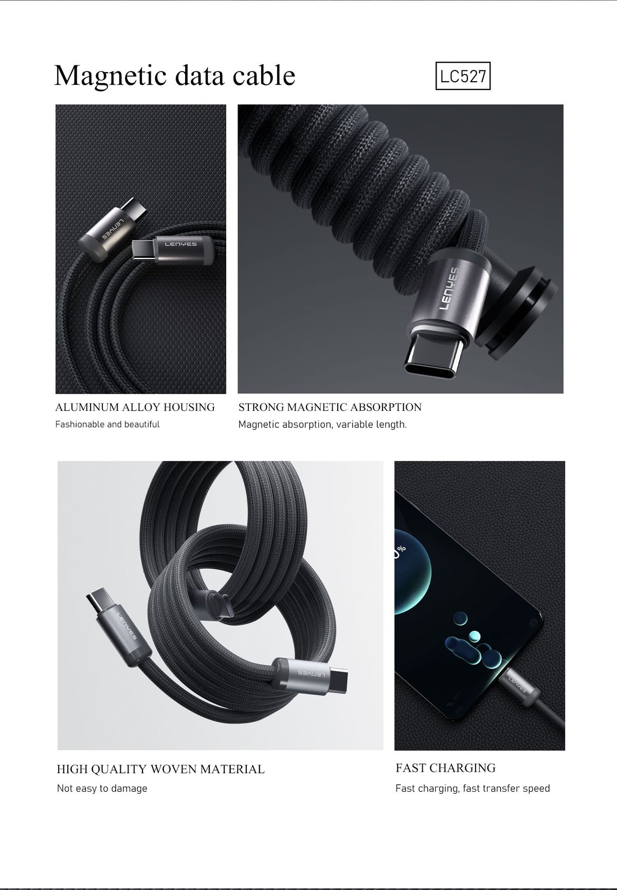 Cable Magnético USB-C Lenyes LC527 60W