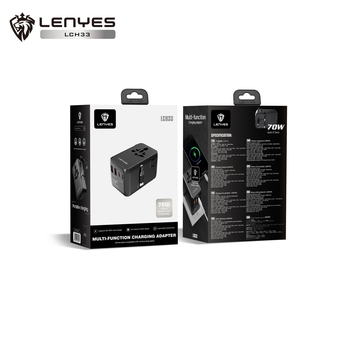 Adaptador de Viaje Universal Lenyes LCH33 70W GaN