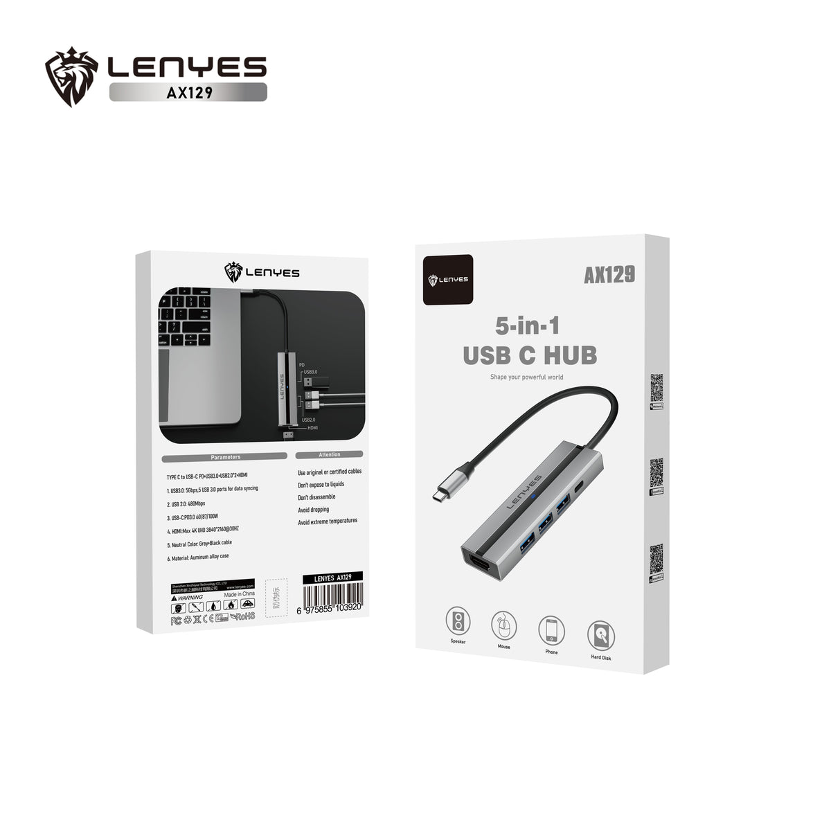 Hub USB-C 5 en 1 Lenyes AX129