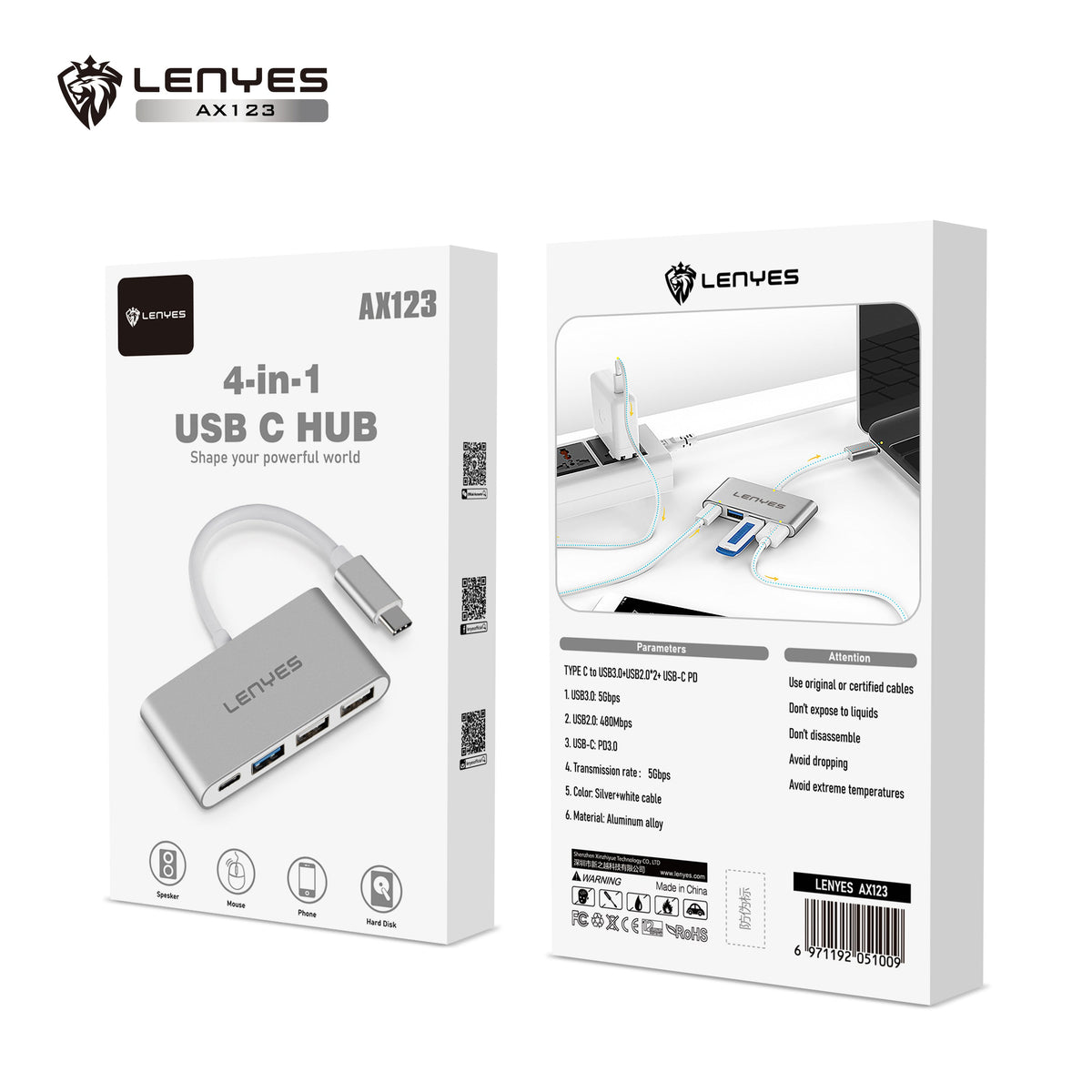 Hub USB-C 4 en 1 Lenyes AX123