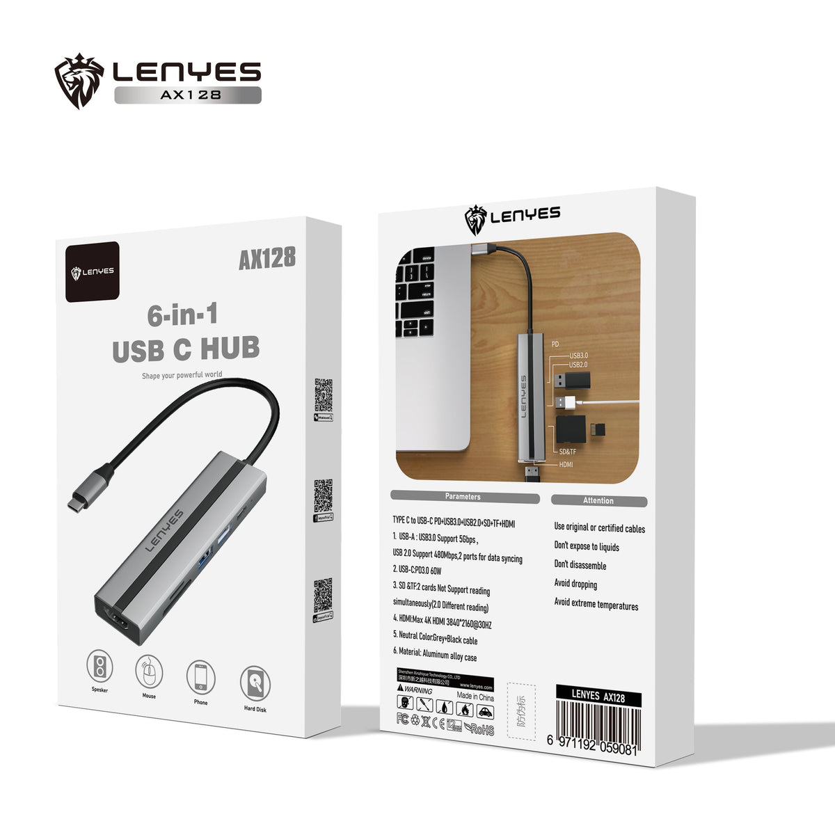 Hub USB-C 6 en 1 Lenyes AX128