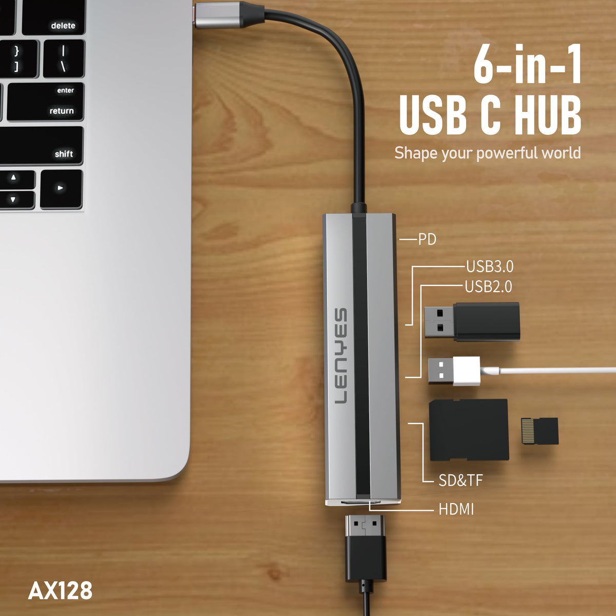 Hub USB-C 6 en 1 Lenyes AX128