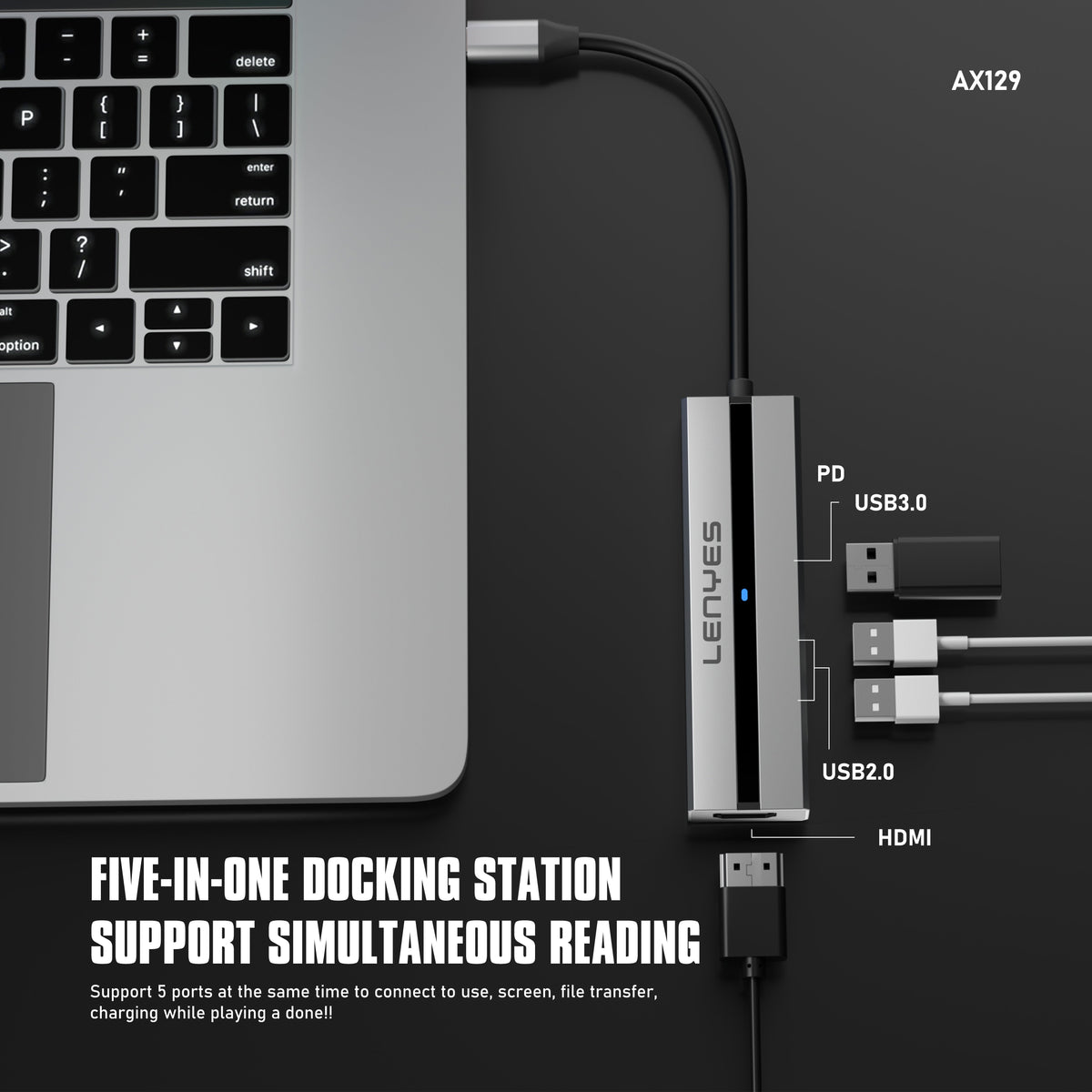 Hub USB-C 5 en 1 Lenyes AX129