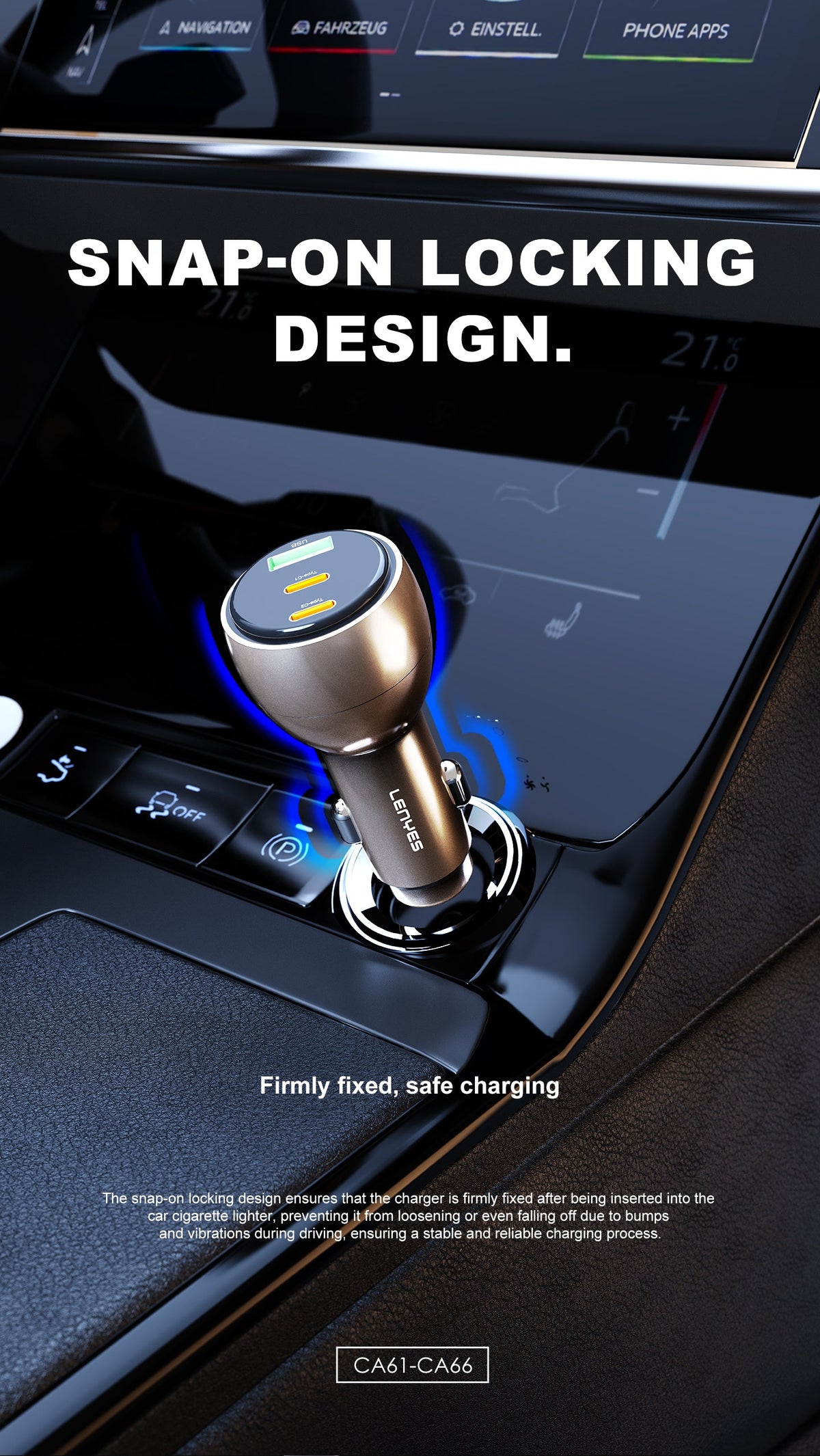 Cargador de Coche Lenyes CA64 95W 3 Puertos USB-C