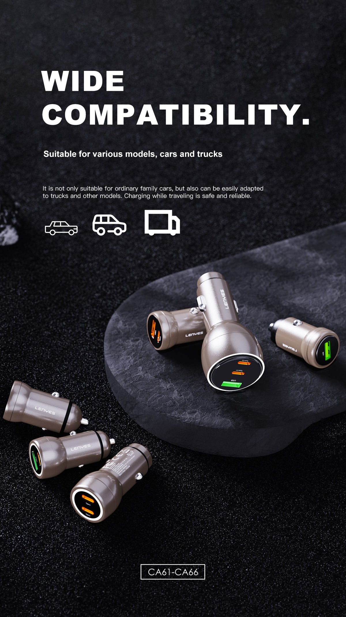 Cargador de Coche Lenyes CA64 95W 3 Puertos USB-C