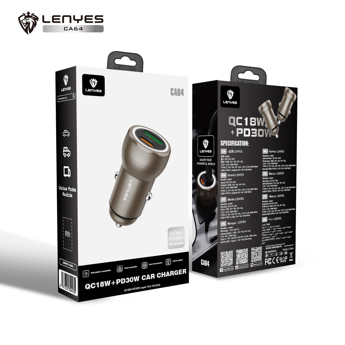 Cargador de Coche Lenyes CA64 95W 3 Puertos USB-C