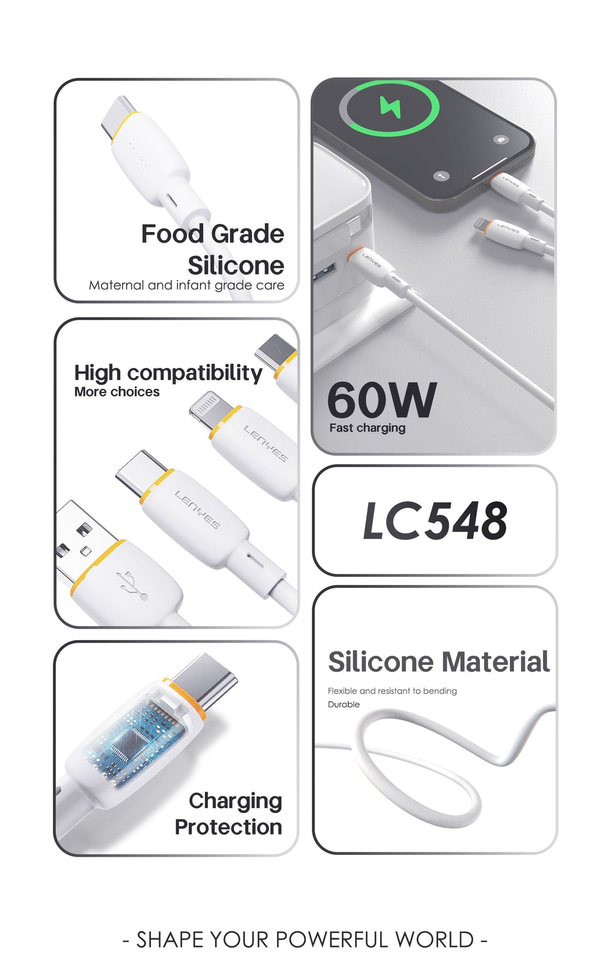 Cable USB-A a USB-C Lenyes LC548 TC 12W Silicona
