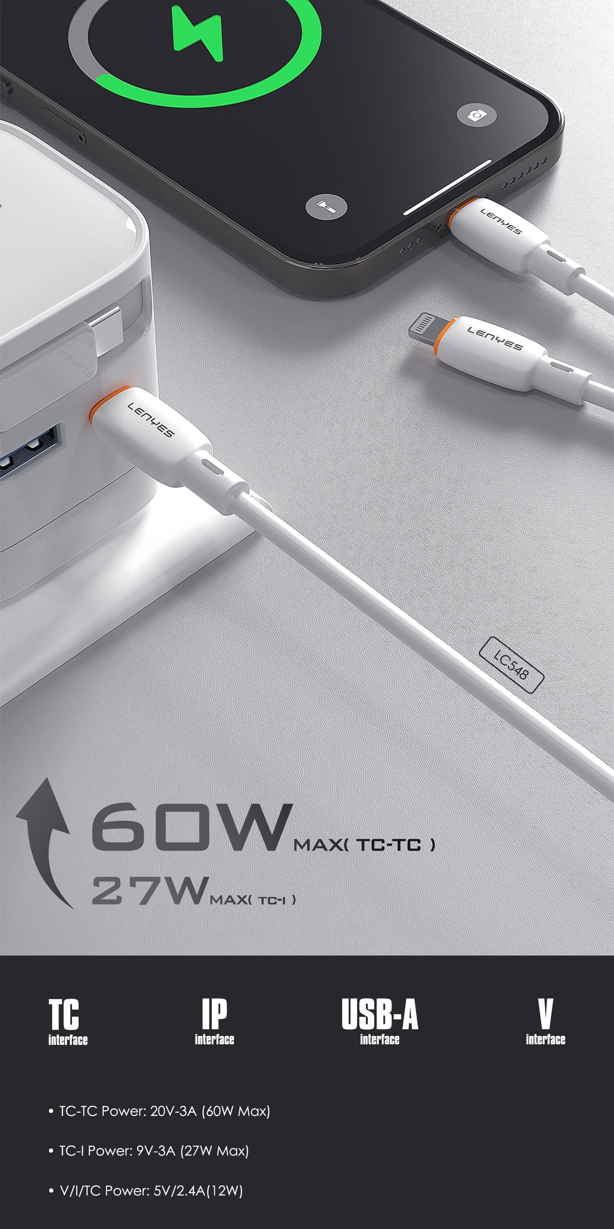 Cable USB-C a Lightning Lenyes LC548 TC-I 27W Silicona