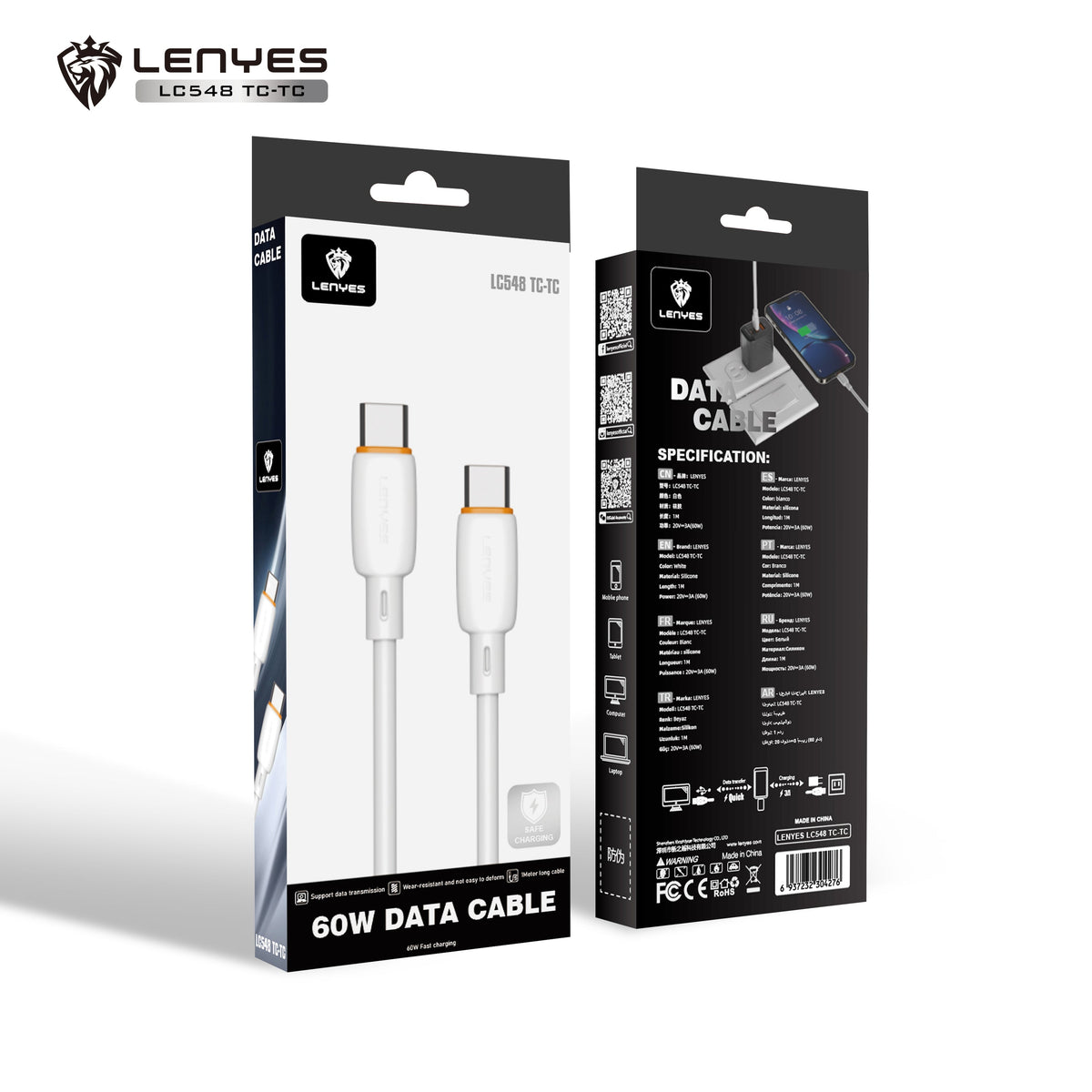 Cable USB-C a USB-C Lenyes LC548 TC-TC 60W Silicona