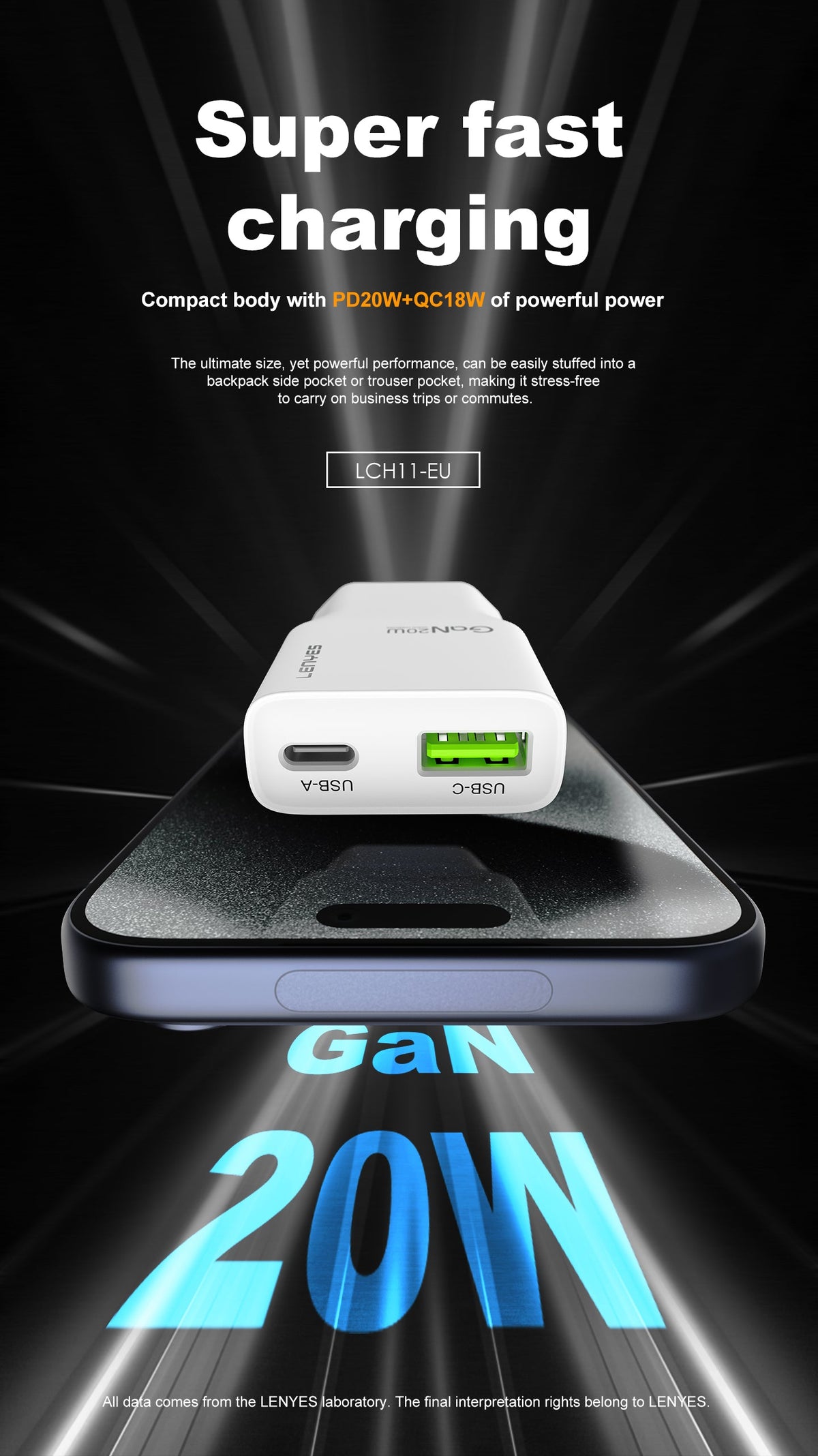 Cargador Dual 20W Lenyes LCH11 USB-C + USB-A