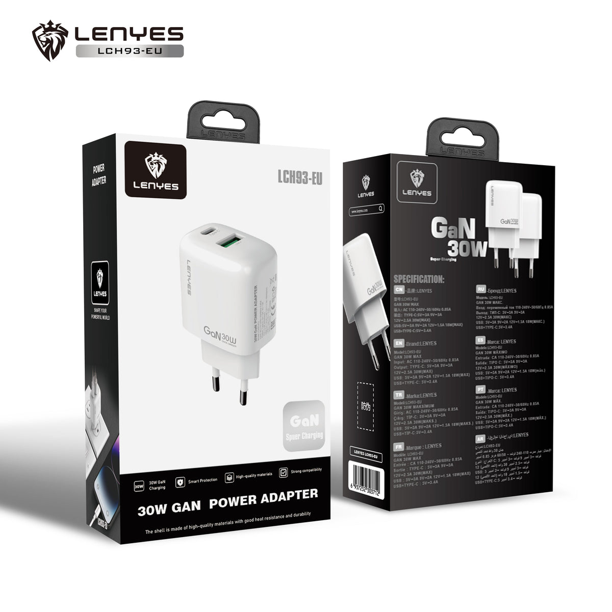 Cargador Dual 30W Lenyes LCH93 USB-C + USB-A