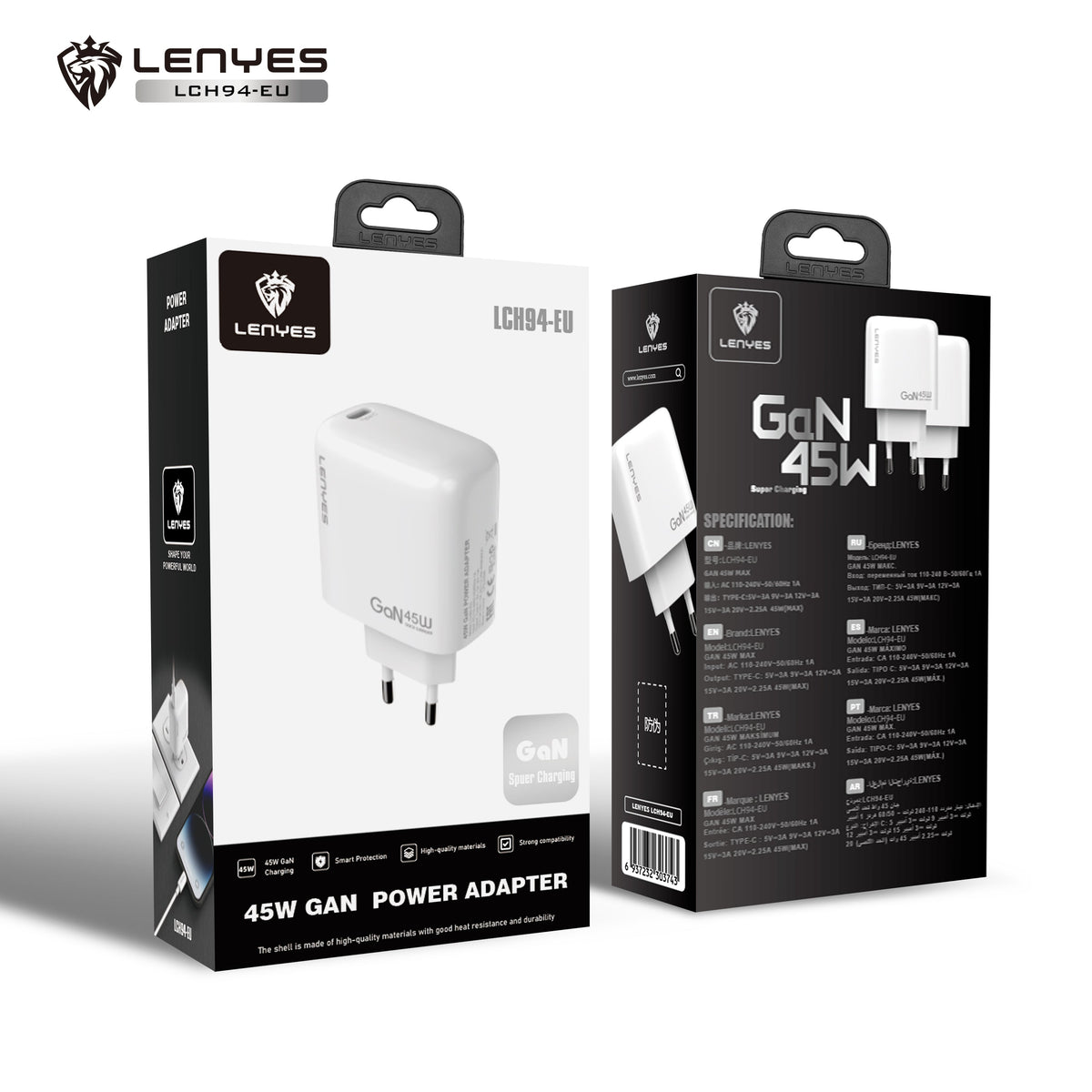 Cargador USB-C 45W Lenyes LCH94 con Cable