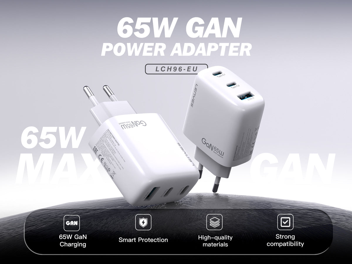 Cargador GaN 65W Lenyes LCH96 3 Puertos USB-C