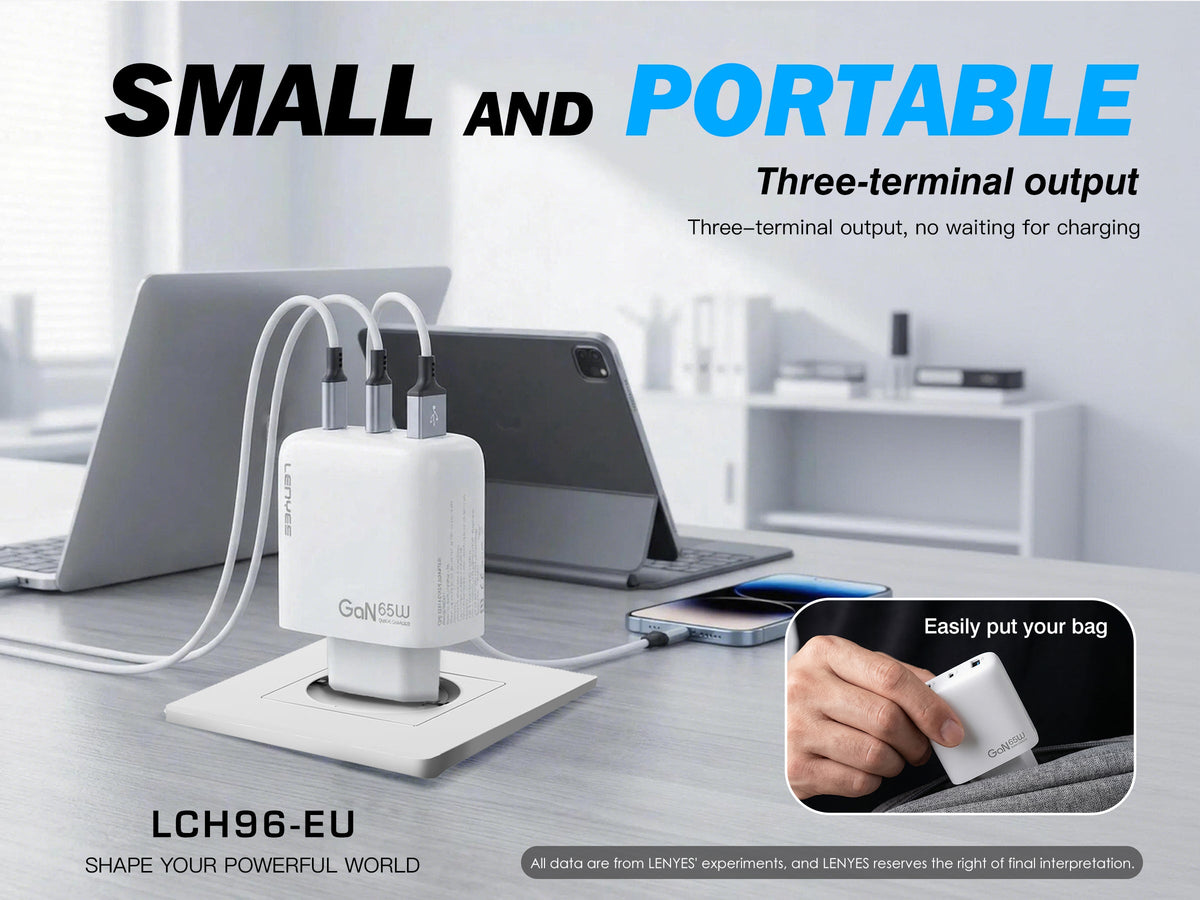 Cargador GaN 65W Lenyes LCH96 3 Puertos USB-C