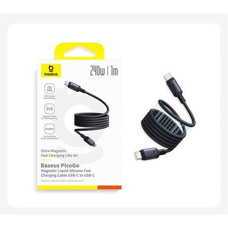 Baseus PicoGo Cable USB-C 240W Magnético Silicona 1m Negro