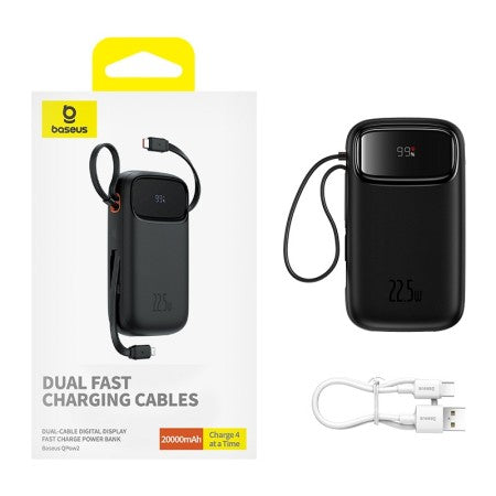 Baseus QPow2 Power Bank 20000mAh 22.5W Cables Integrados Negro
